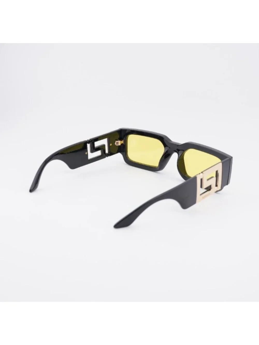 Versace VE4506U GB1/85 Sunglasses Black Rectangle Frame, Yellow Lenses